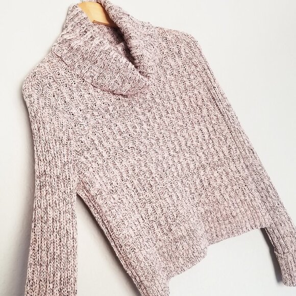 Free People Pink Marled Ballet Combo Twisted Cable T-Neck Sweater S Turtleneck - Picture 11 of 16